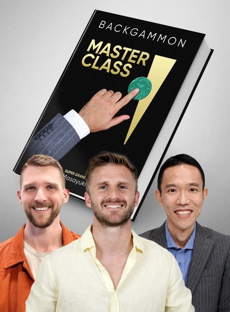Backgammon Masterclass book, with authors Alec Barr, Marc Olsen and Mochy Mochizuki